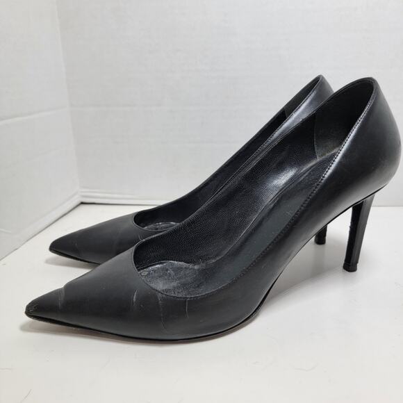 Saint Laurent Stiletto Heels 38 Point Toe Black Leather Classic YSL Paris - Picture 2 of 8